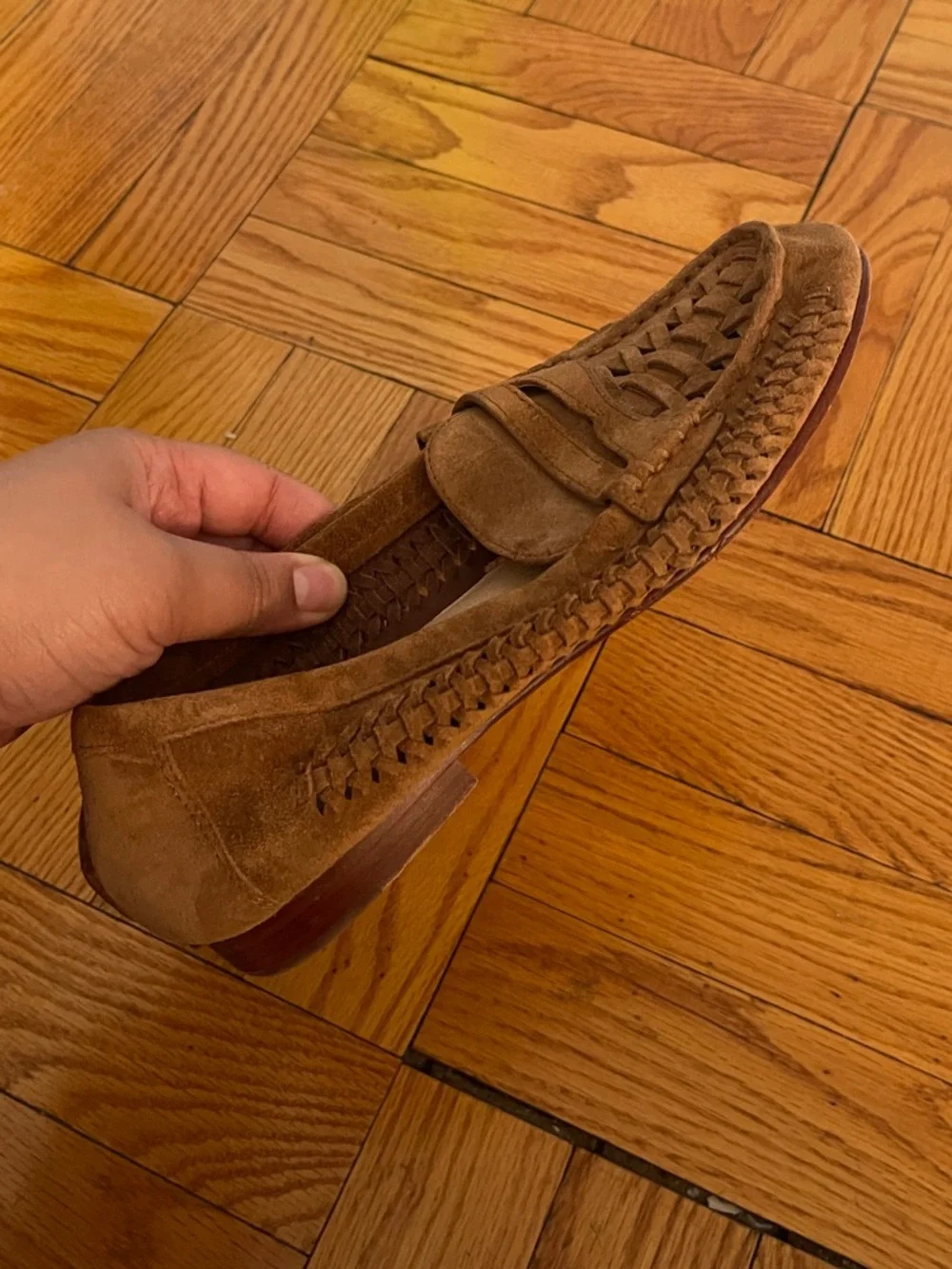Veronica Beard Soft Suede Woven Penny Loafer in Hazel